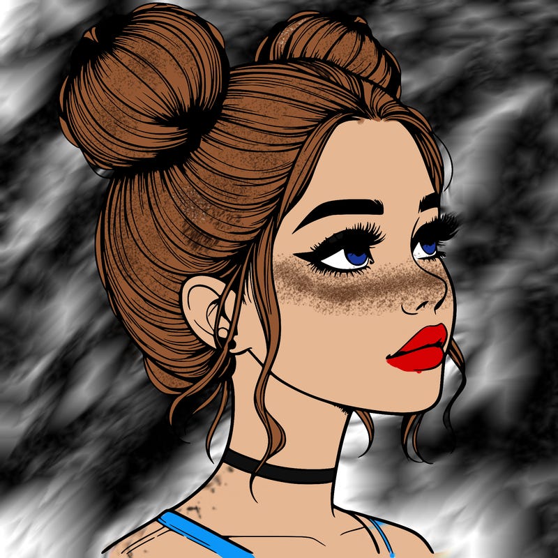 realistic girl with buns on the top of her head