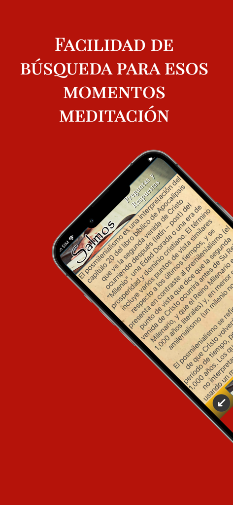 Salmos Bíblicos - Interfaz de la app Salmos Bíblicos destacando la función de búsqueda fácil para momentos de meditación