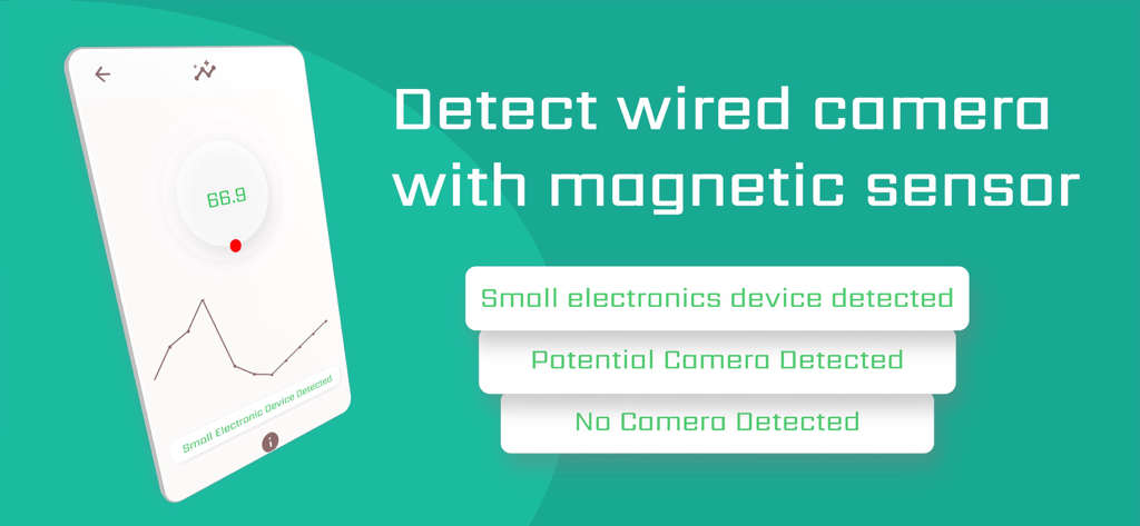 Hidden Spy Camera Detector - Interface of the Hidden Spy Camera Detector app showing wired camera detection using a magnetic sensor.