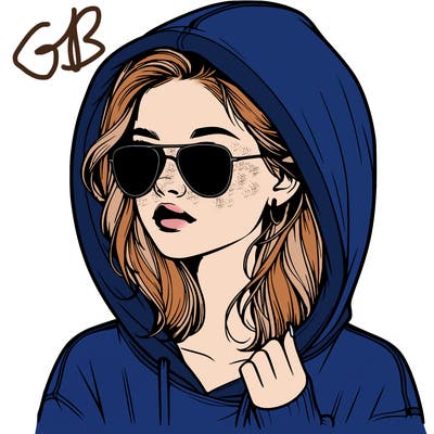 realistic teenage girl, wearing a hoodie and sunglasses