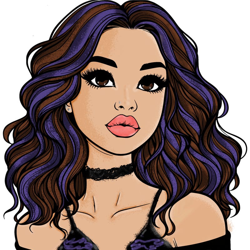 realistic girl with wavy hair and lips