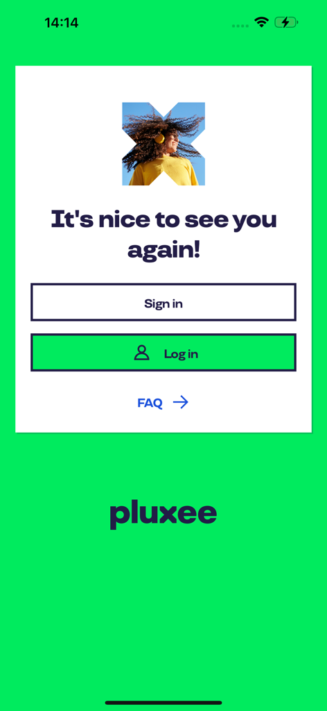 Pluxee Polska - Pantalla de bienvenida de la aplicación móvil Pluxee Polska con opciones de inicio de sesión y registro.