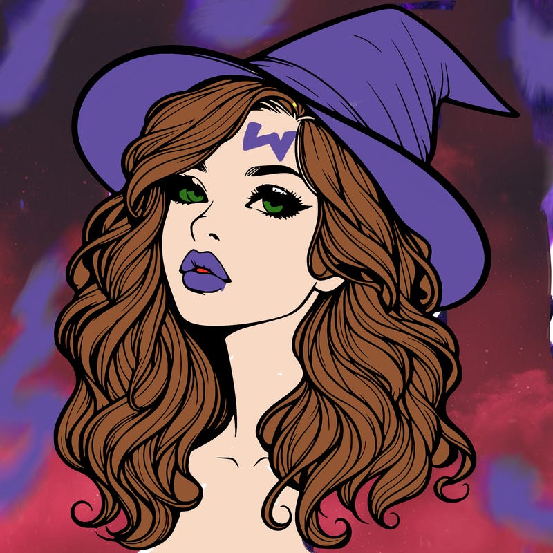 realistic witch girl with wavy hair and lips