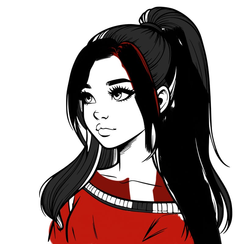 realistic girl with a high ponytail