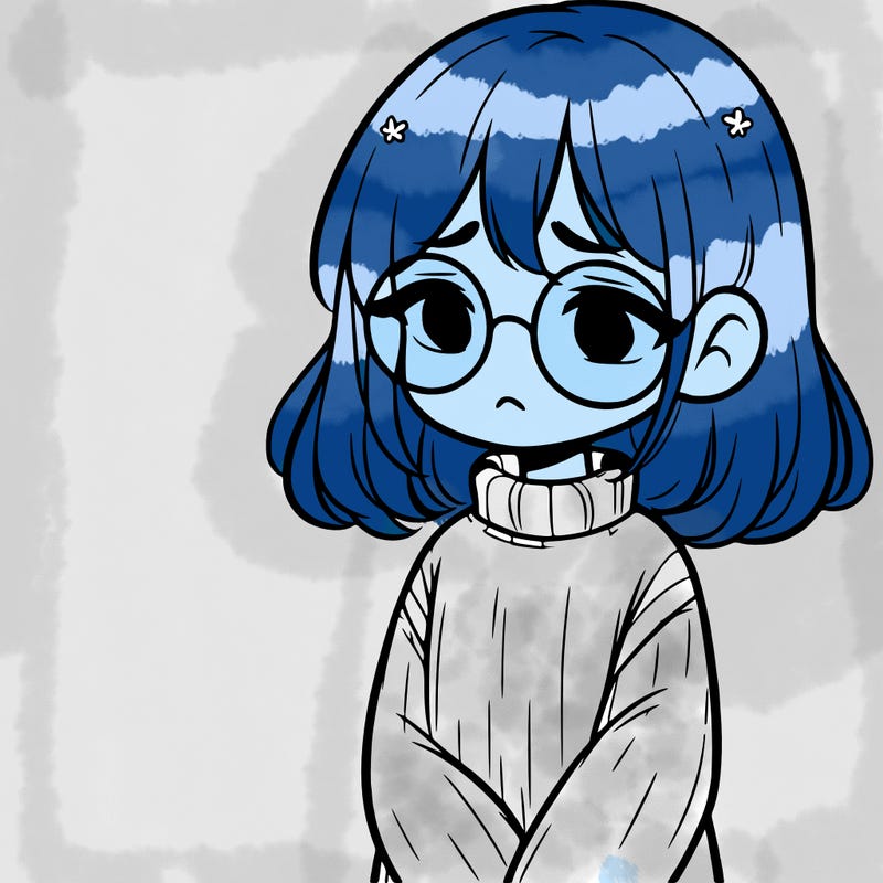 sad girl with glasses in a sweater