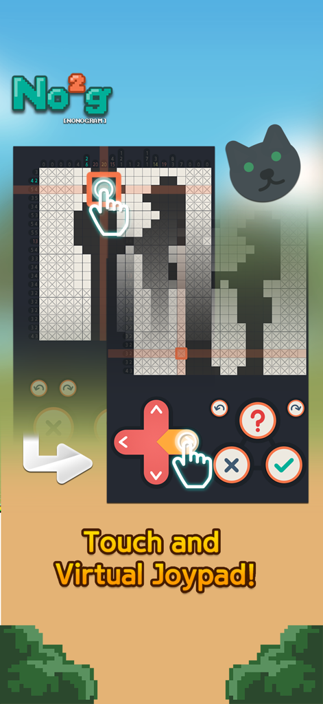 Screenshot del gioco puzzle No2g Nonogram che mostra una griglia logica con controlli touch e joypad virtuale