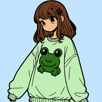 girl wearing frogging sweatshirt
