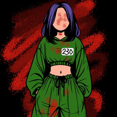 realistic girl faceless with baggy pants and a crop top