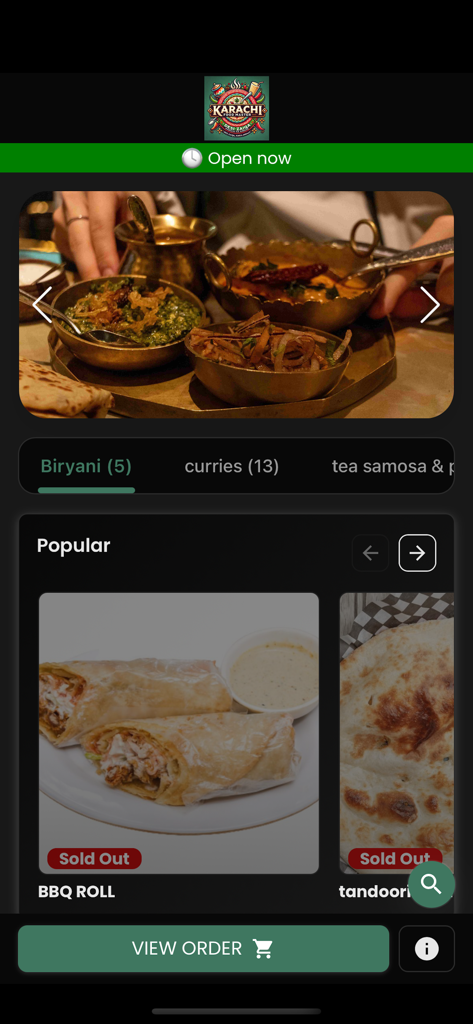 Karachi Food Master - Karachi Food Master app interface displaying the menu categories and popular food items like BBQ rolls