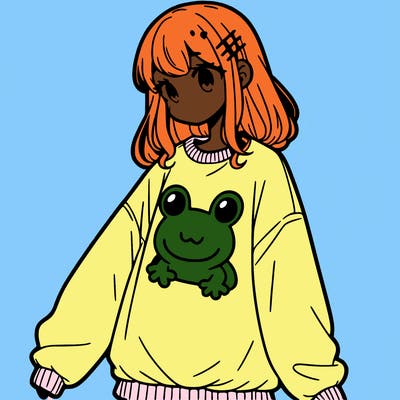 girl wearing frogging sweatshirt