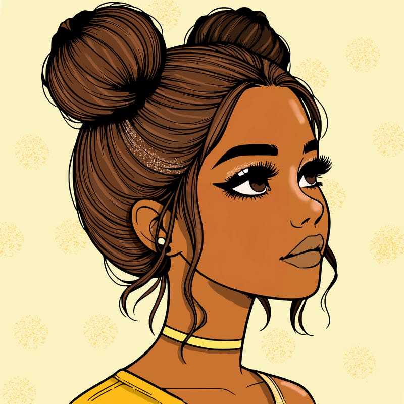 realistic girl with buns on the top of her head
