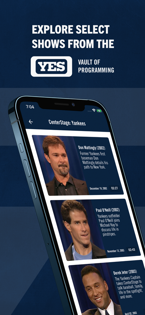 YES Network - YES Network app vault screen showcasing CenterStage episodes with Yankees legends