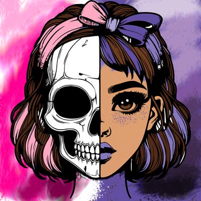 realistic girl with half skull mask