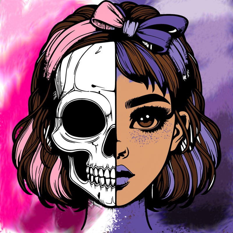 realistic girl with half skull mask