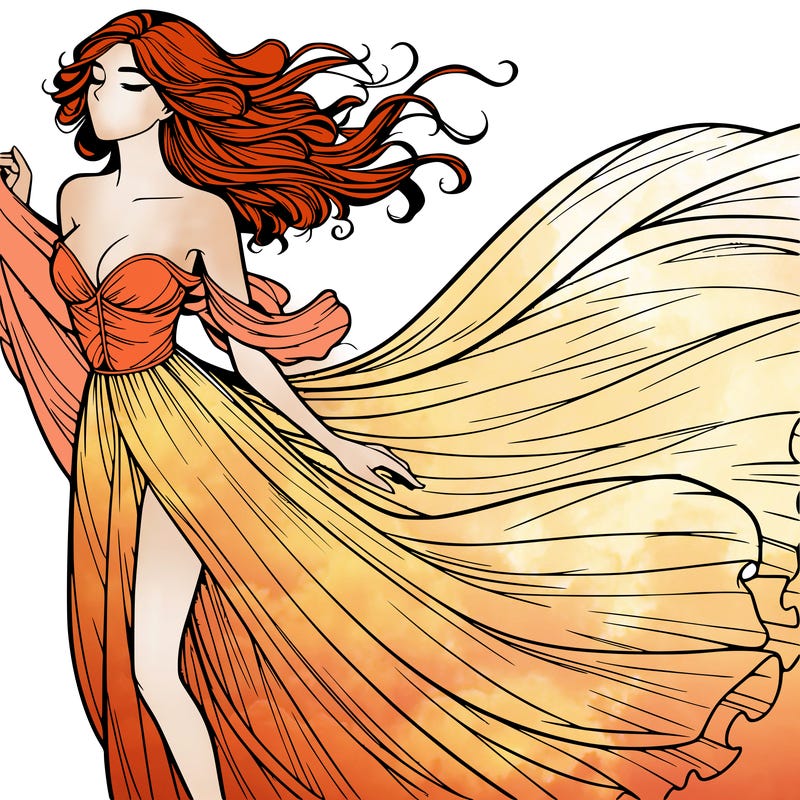 realistic woman in dress flowing the the wind