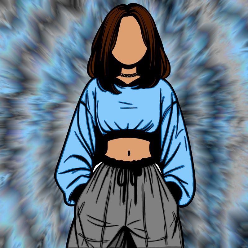 realistic girl faceless with baggy pants and a crop top