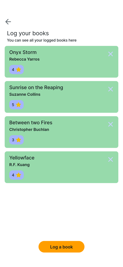 The Librarian - A digital reading log showing a list of books with star ratings and authors in The Librarian app