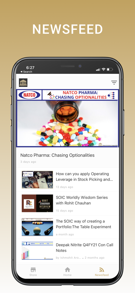 SOIC - Feed de noticias de la aplicación SOIC que muestra artículos de investigación de inversión y análisis de mercado