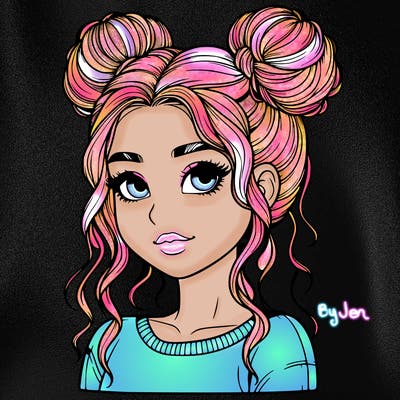 realistic girl with two buns in her hair