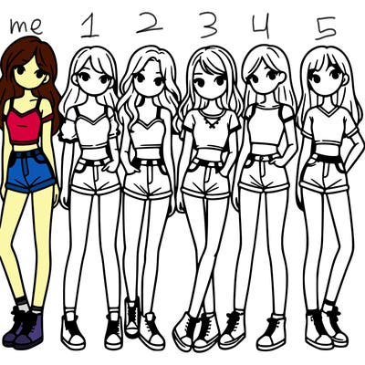 a group of girls wearing crop tops and shorts