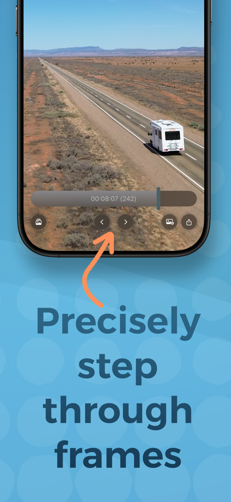 Freeze Frame! - Screenshot of Freeze Frame app showing precise frame by frame video navigation controls