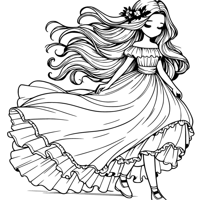 realistic girl with her dress flowing into the wind