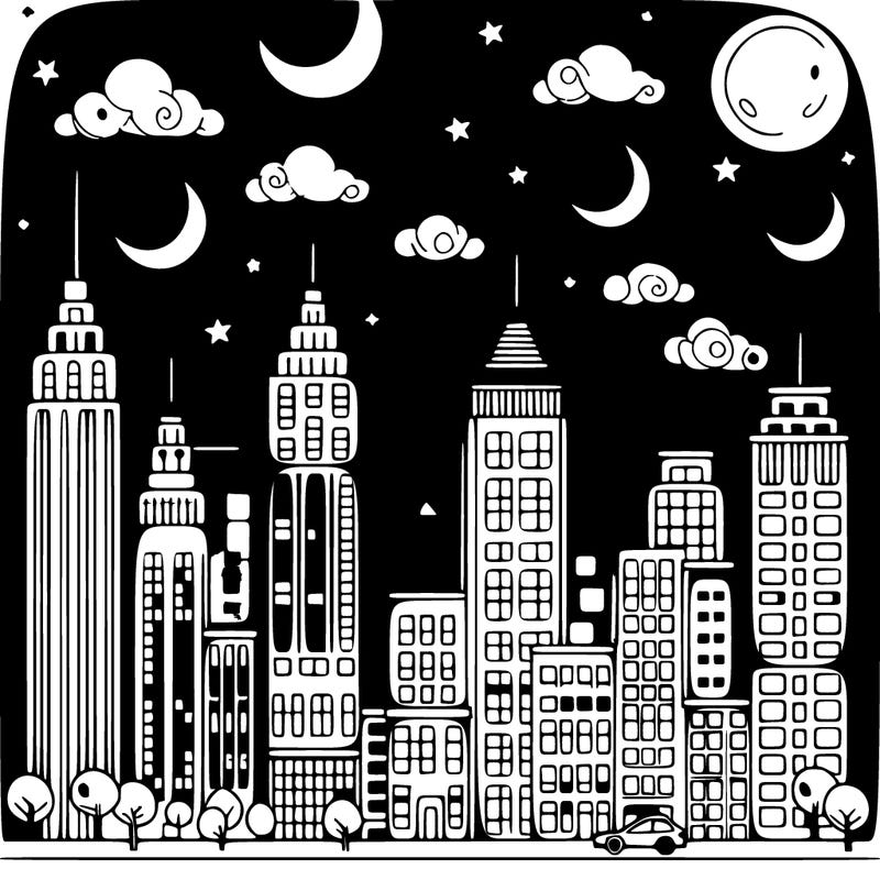 city with buildings and night sky