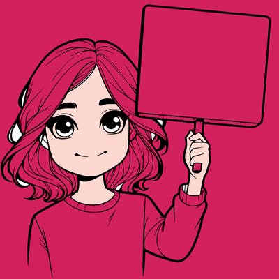 realistic girl holding up a sign