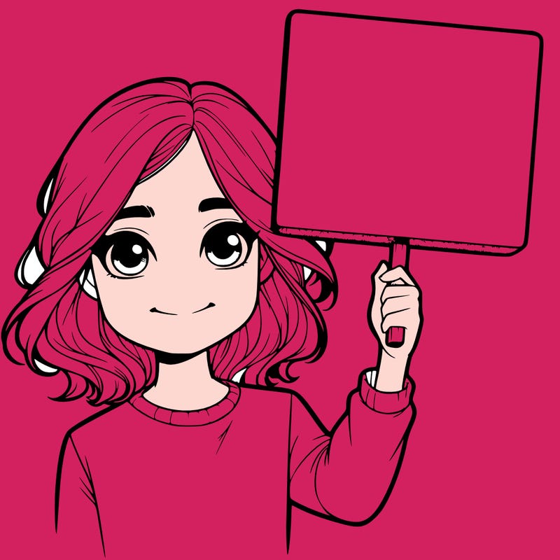 realistic girl holding up a sign