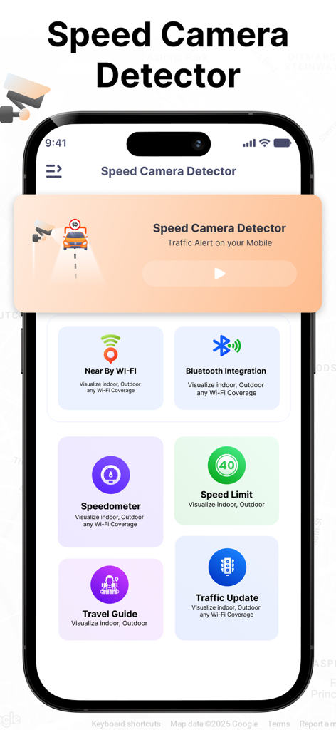 Camera Detector:Speed Tracker - Panel de la aplicación Detector de Cámaras: Rastreador de Velocidad que muestra el velocímetro y las funciones de alerta de tráfico