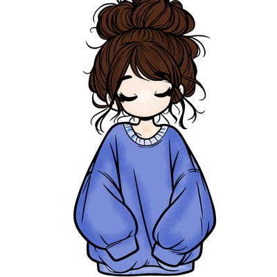 girl with baggy sweatshirt and messy bun