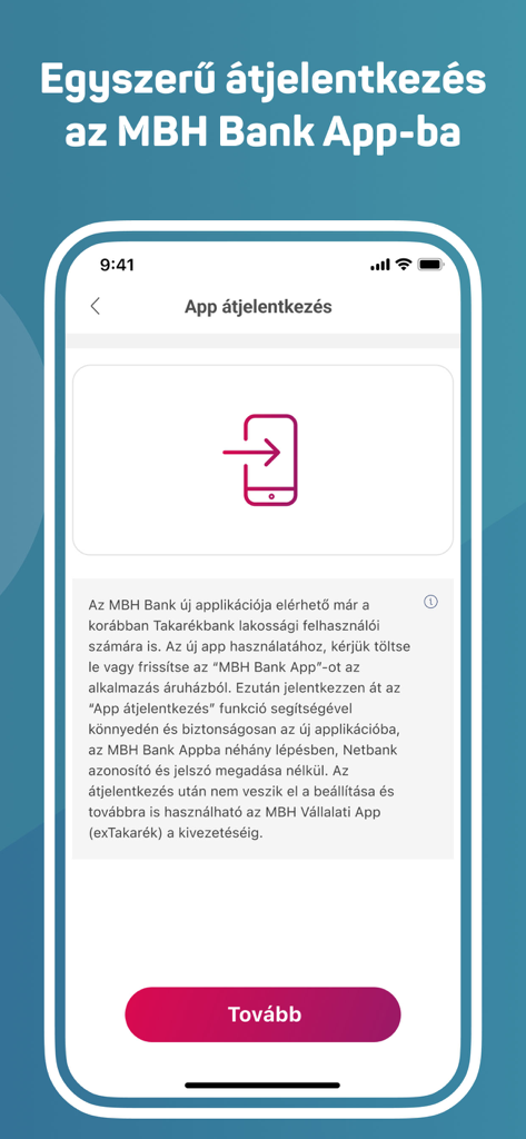Screen showing migration instructions for MBH Bank app users