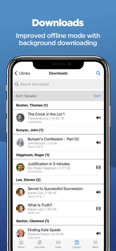 Sermons by SermonAudio - List of downloaded sermons in the SermonAudio app for offline access.