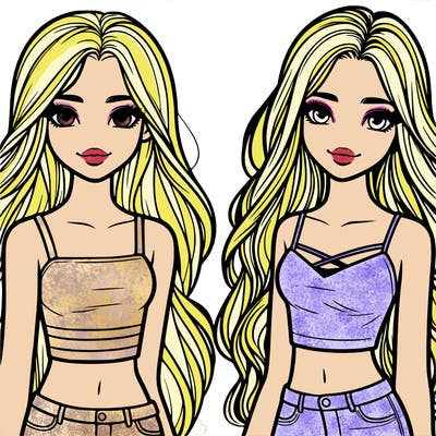 teenage girls with really long hair and wearing crop tops