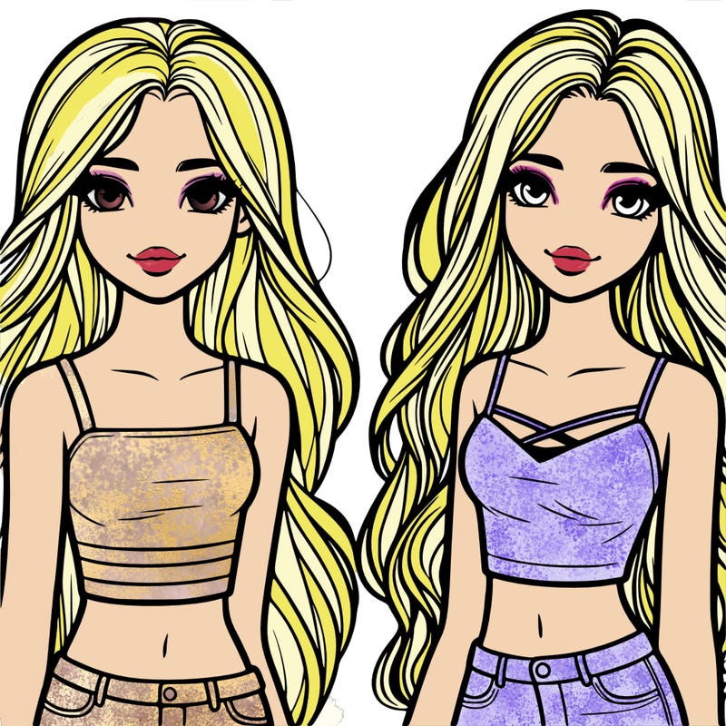 teenage girls with really long hair and wearing crop tops