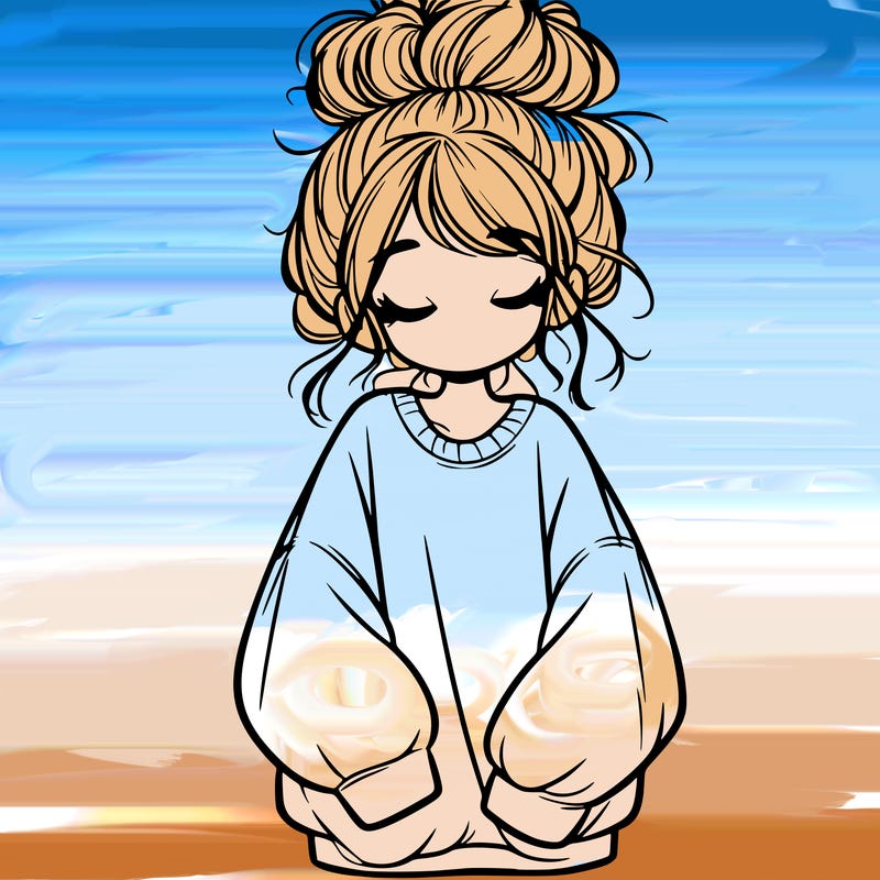 girl with baggy sweatshirt and messy bun