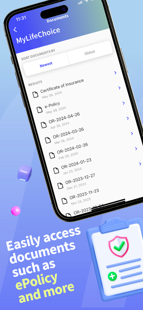 Emma by AXA PH - A screenshot of the Emma by AXA PH mobile app displaying a list of insurance documents like e-policies and certificates.