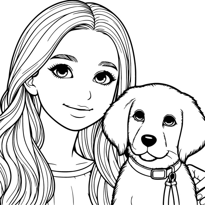realistic girl with her dog
