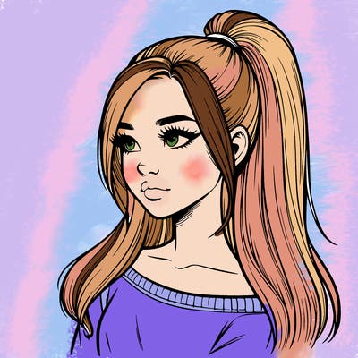 realistic girl with a high ponytail