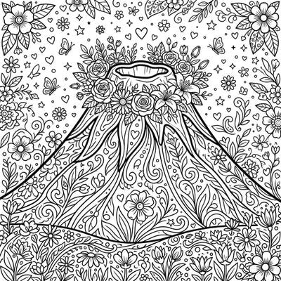 Unleash your creativity with this stunning Mother's Day coloring page, depicting a majestic volcano blossoming with intricate floral designs. It's a unique and heartfelt way to celebrate the special mothers in your life with a vibrant splash of color.
