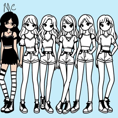 a group of girls wearing crop tops and shorts