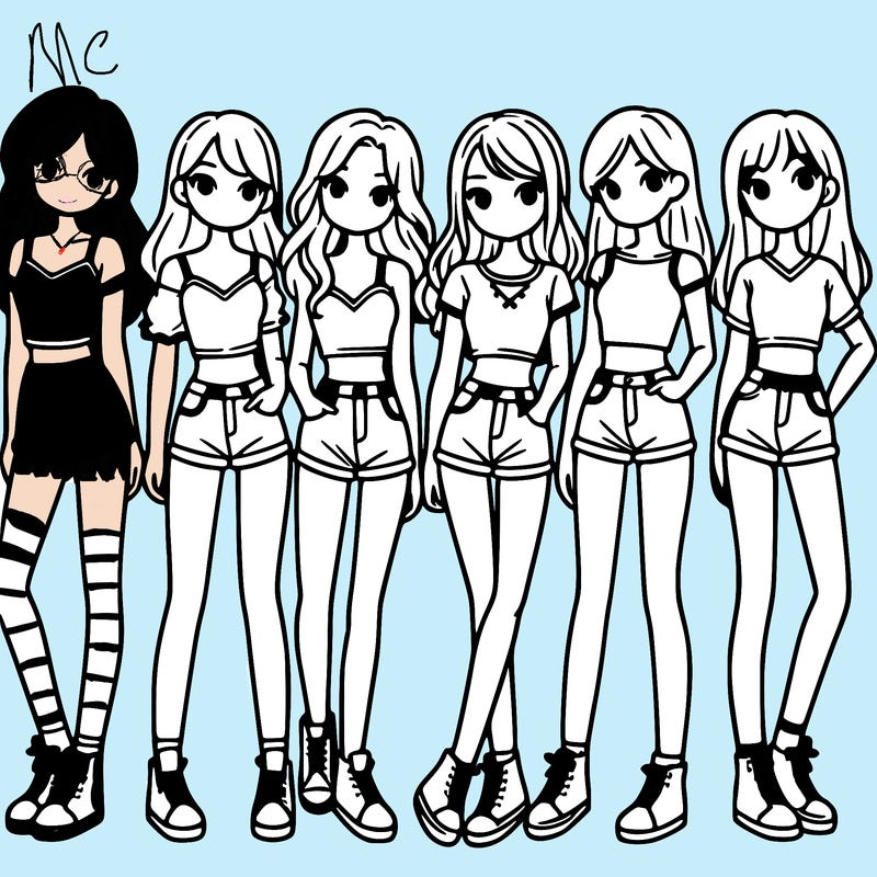 a group of girls wearing crop tops and shorts