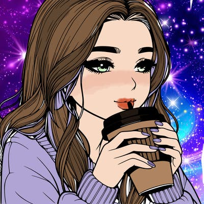 realistic girl drinking coffee