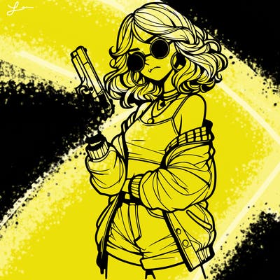 stylish teenage girl with gun