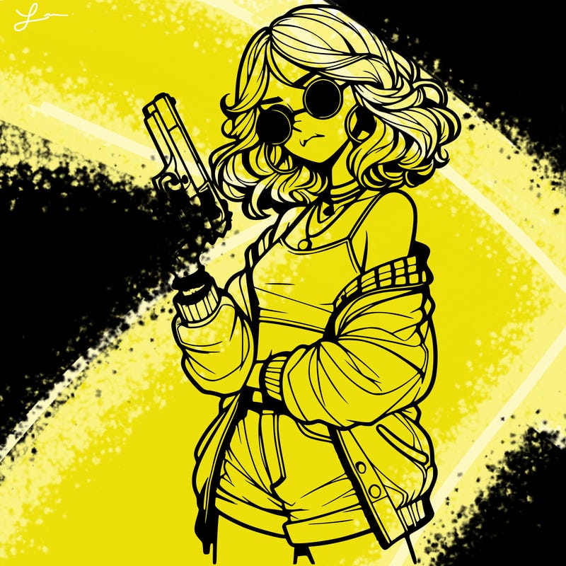 stylish teenage girl with gun