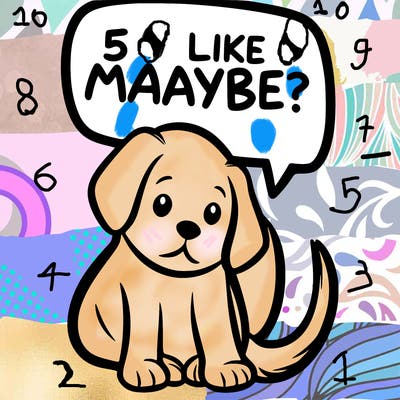 a puppy that says 5 like maybe