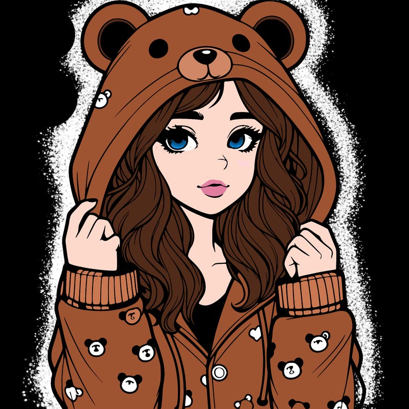 realistic girl in a animal pjs hoodie