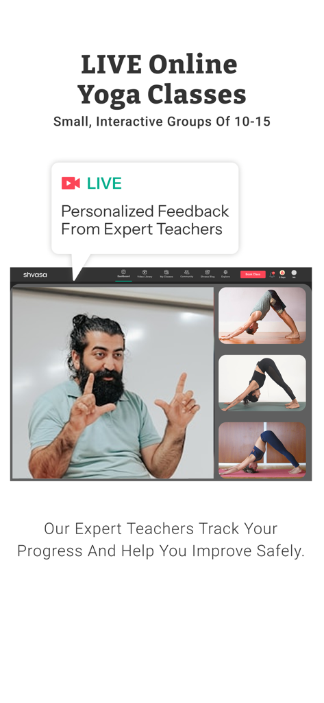 Cours de yoga en ligne en direct avec des retours personnalisés d'enseignants experts dans de petits groupes