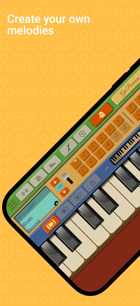 Professional Melodica - Professional Melodica app interface showing a keyboard and rhythm selection options