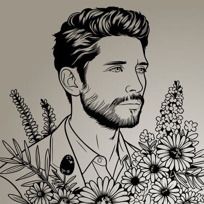 man with flowers realistic